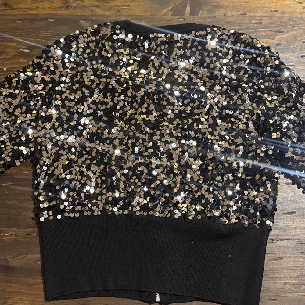 White House Black Market Black and Silver Sequin Jacket, Size S - Picture 3 of 10